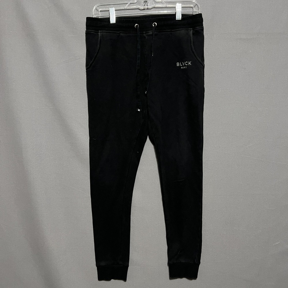 BLVCK Paris Sweatpants Mens Medium Black Fleece Joggers Elastic Waist Drawstring